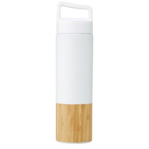 PF Concept 100669 - Torne miedziana, izolowana próżniowo butelka ze stali nierdzewnej o pojemności 540 ml z bambusową ścianką zewnętrzną White