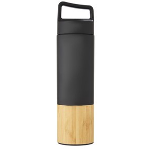 PF Concept 100669 - Torne miedziana, izolowana próżniowo butelka ze stali nierdzewnej o pojemności 540 ml z bambusową ścianką zewnętrzną Solid Black