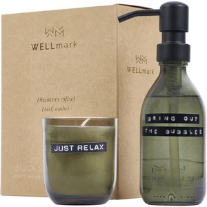 WELLmark 126311 - Wellmark Discovery dozownik mydła do rąk o pojemności 200 ml i zestaw świec zapachowych 150 g - o zapachu ciemnego bursztynu Forest Green