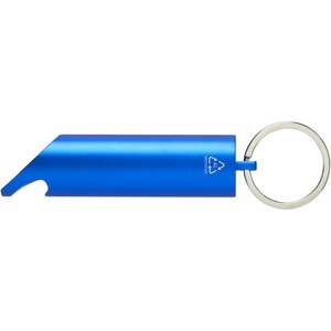 PF Concept 104574 - Flare latarka LED i otwieracz do butelek z łańcuchem do kluczy wykonany z aluminium IPX z recyklingu Royal Blue