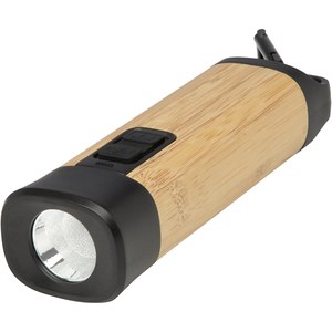 STAC 104570 - Kuma latarka z karabińczykiem wykonana z bambusa i tworzyw sztucznych pochodzących z recyklingu z certyfikatem RCS