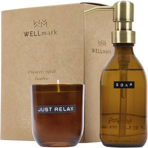 WELLmark 126308 - Wellmark Discovery dozownik na mydło do rąk o pojemności 200 ml i zestaw świec zapachowych 150 g - o zapachu bambusa 